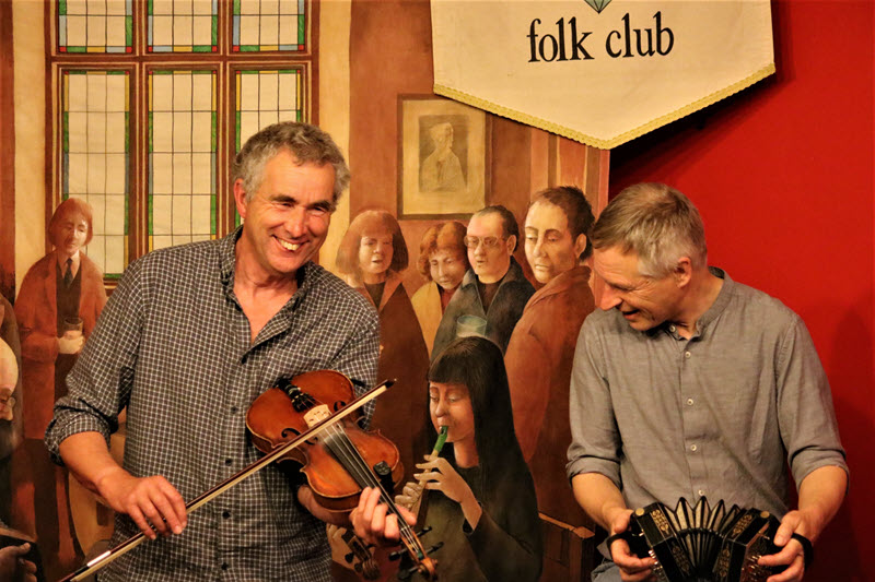 Mat and Andy at the Black Diamond folk club, Birmingham, 2019.